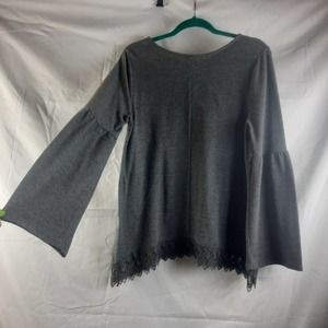 Angels Gray soft brush fabric 3/4 bell sleeves lace hem top  Large